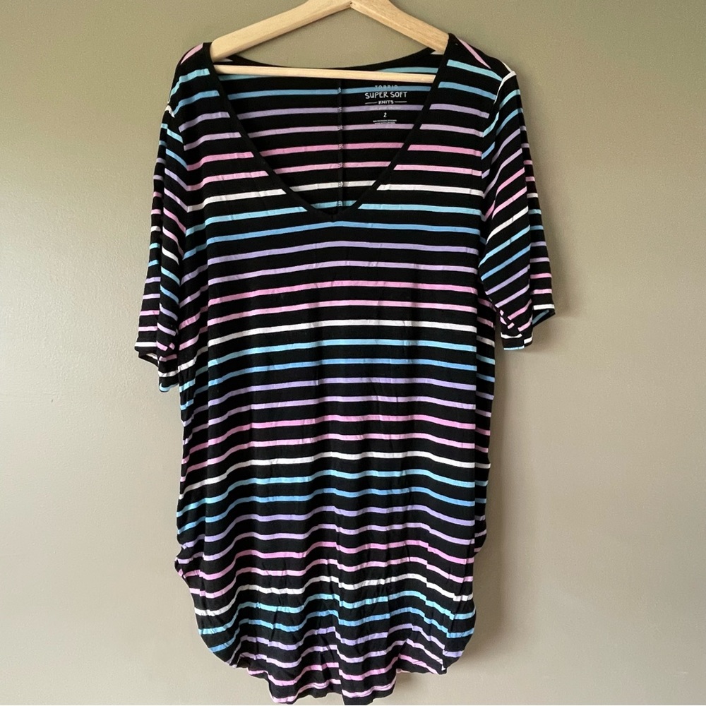 ☀️ Torrid Supersoft Knits Tunic, Black/Multicolor pale stripes,